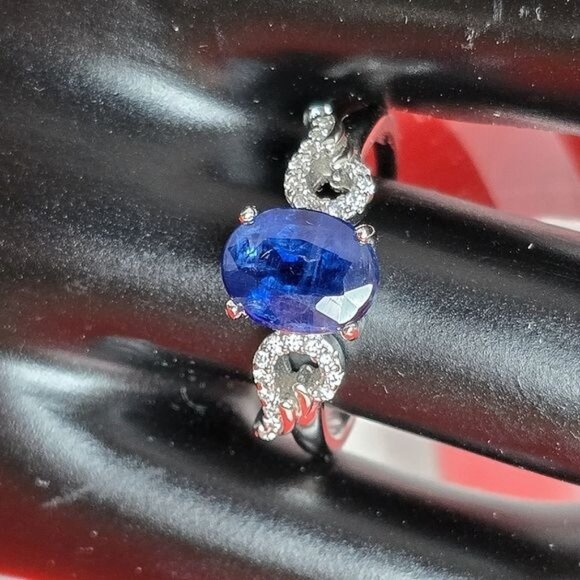 Natural Kyanite & CZ 925 Sterling Silver ring - Picture 3 of 5